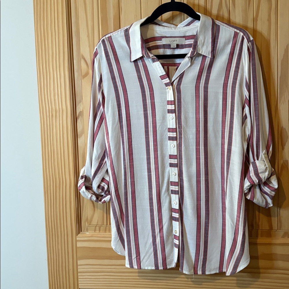 LOFT Pink and White Striped Top